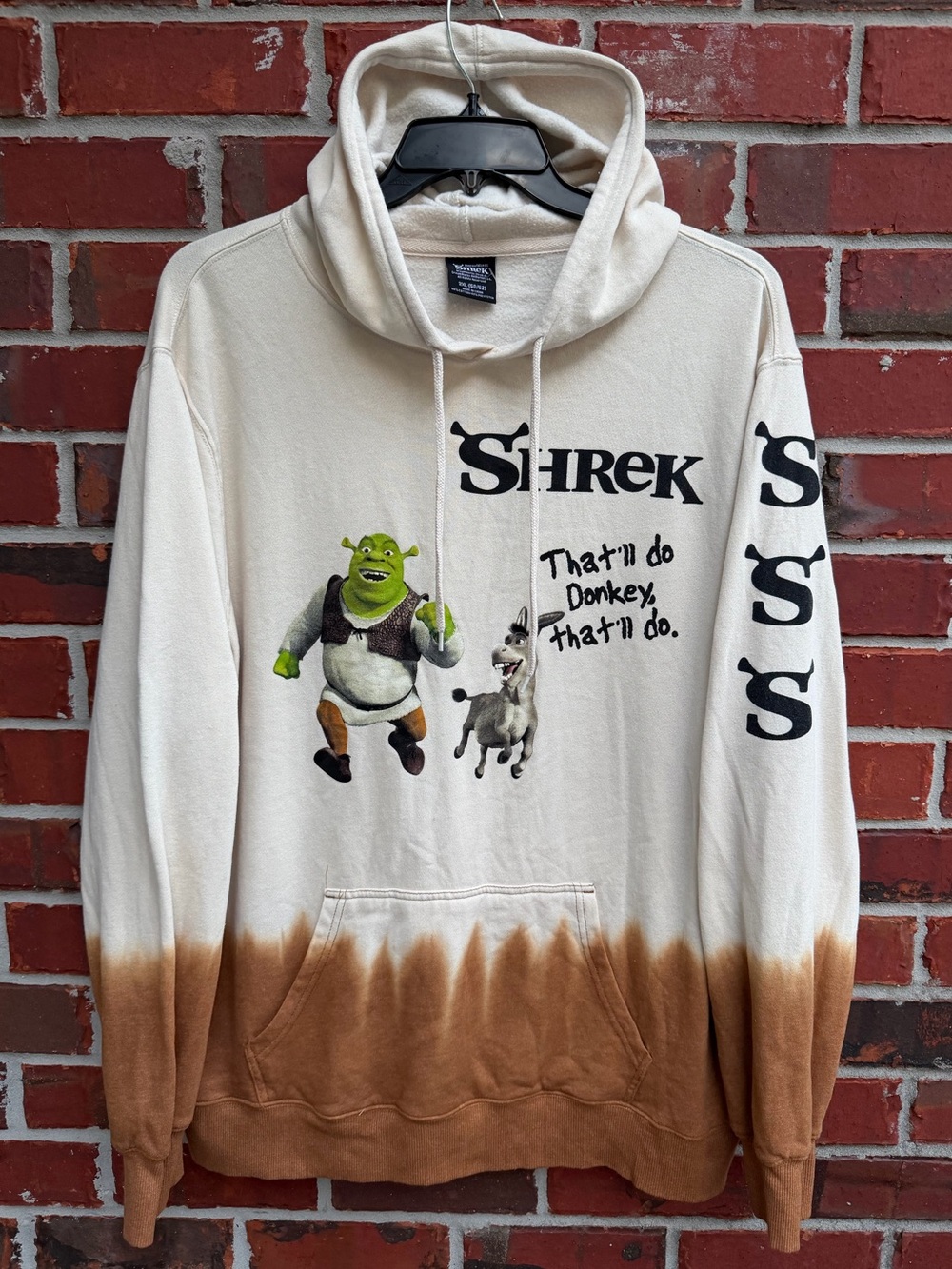 Dreamworks Animation Shrek 2XL Crewneck Hoodie in Cream & Brown Dip-Dye P2